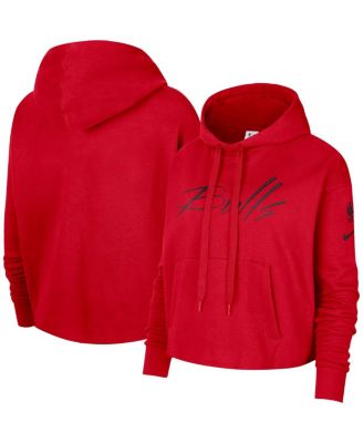 Women's Red Chicago Bulls Split Flip Courtside Cropped Pullover Hoodie
