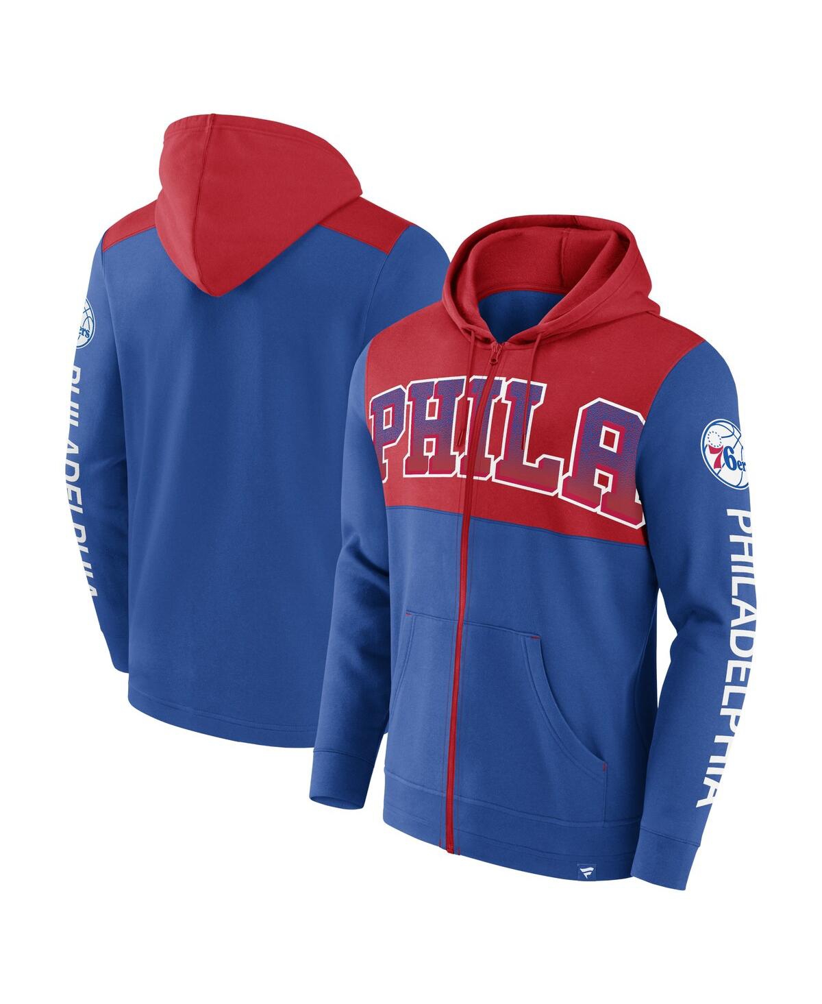 Shop Fanatics Men's  Royal, Red Philadelphia 76ers Skyhook Colorblock Full-zip Hoodie In Royal,red