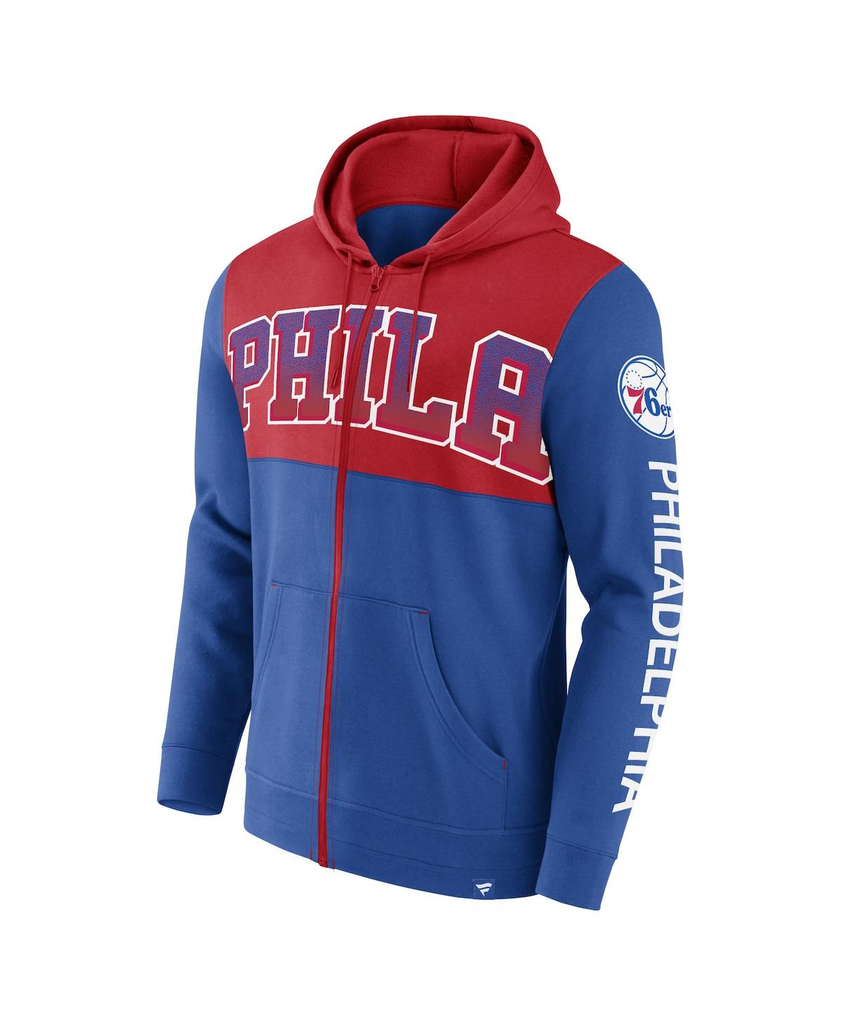 Shop Fanatics Men's  Royal, Red Philadelphia 76ers Skyhook Colorblock Full-zip Hoodie In Royal,red