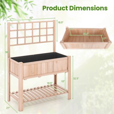 Raised Garden Bed Elevated Wooden Planter Box with Trellis & Open Storage Shelf