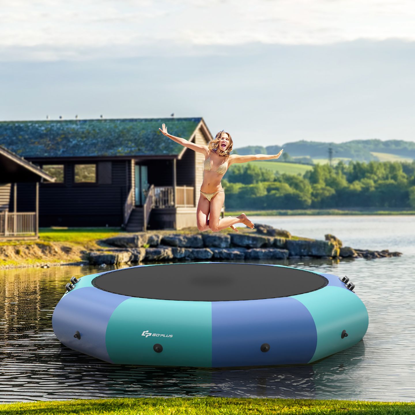 Детская игрушка Costway 10FT Inflatable Water Bouncer Splash Padded Water Trampoline, цвет: Синий — фото 11