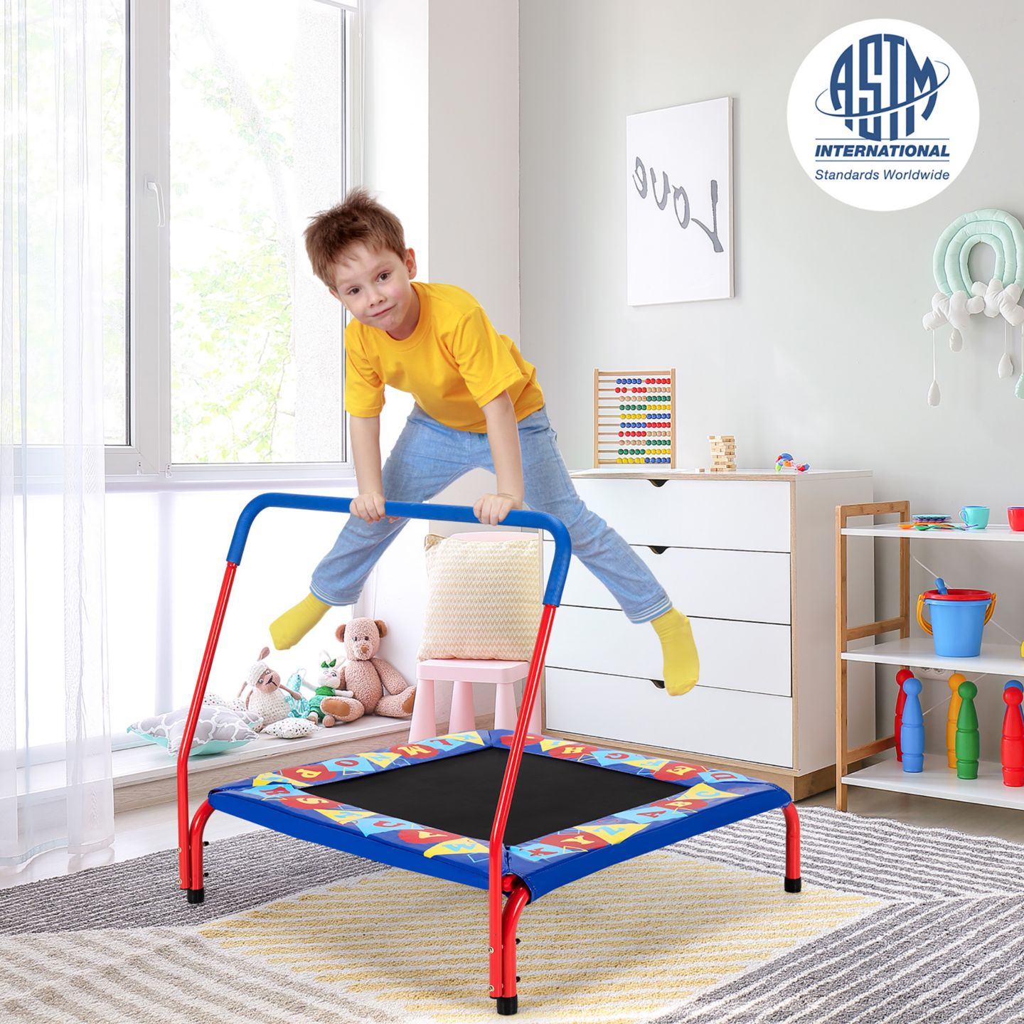Детская игрушка Costway 36" Kids Square Trampoline Indoor Outdoor Rebounder, цвет: Синий — фото 9