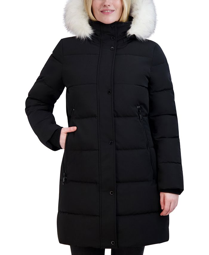 Nautica Women's Belted Hooded Faux-Fur-Trim Puffer Coat - Macy's