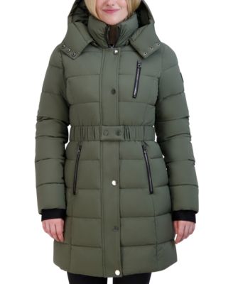 Women's Belted Hooded Puffer Coat