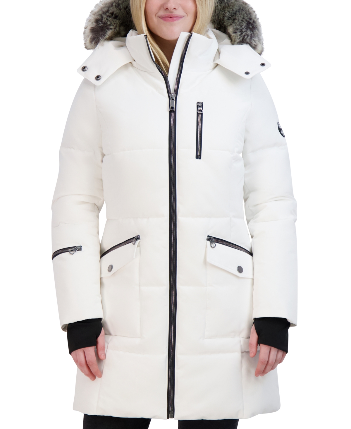 Nautica Women's Faux-fur-trim Hooded Puffer Coat In Winter White