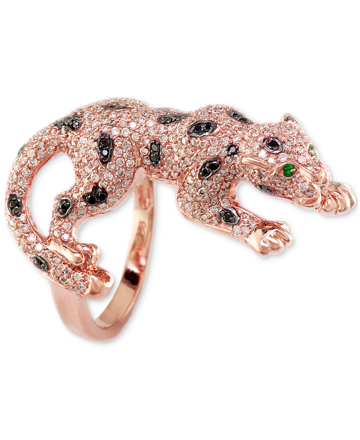 Effy Signature Diamond Black and White Diamond (1-1/2 ct. t.w.) and Emerald Accent Panther in 14k Rose Gold