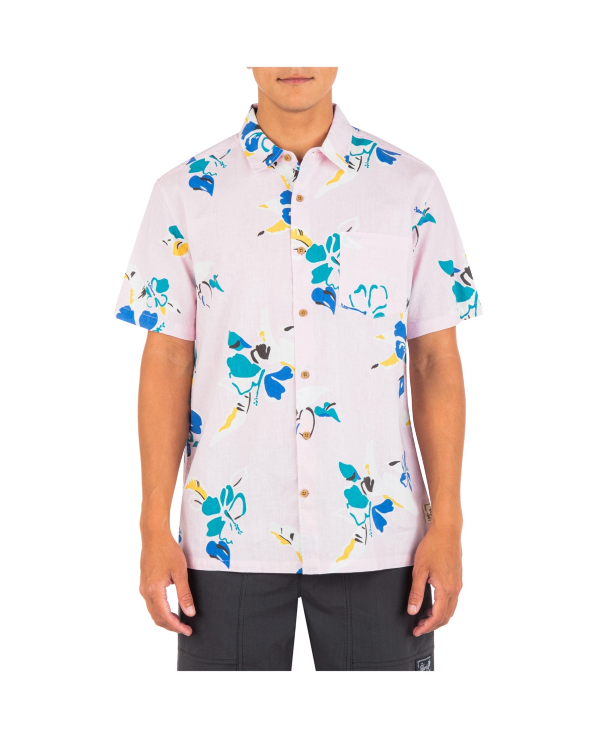 Hurley Men's Rincon Linen Short Sleeve Shirt In Flamingo