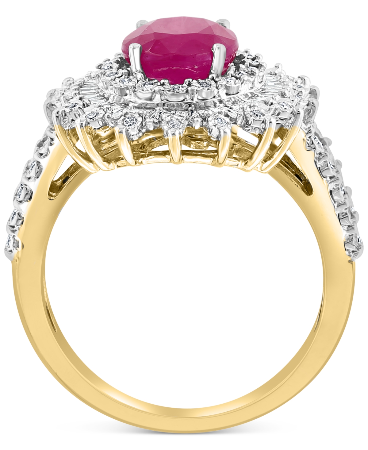 Effy(1-7/8 ct. t.w.) & Diamond (1/4 ct. t.w.) Halo Statement Ring in 14k Two-Tone Gold (Also in Sapphire) - Ruby