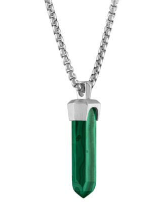 Men's Icon Malachite Pendant Necklace in Sterling Silver, 24" + 2" extender