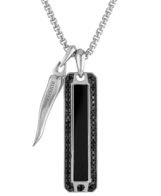 Bulova - Men's Icon Black Onyx & Black Diamond (3/4 ct. t.w.) Pendant Necklace in Sterling Silver, 24" + 2" extender