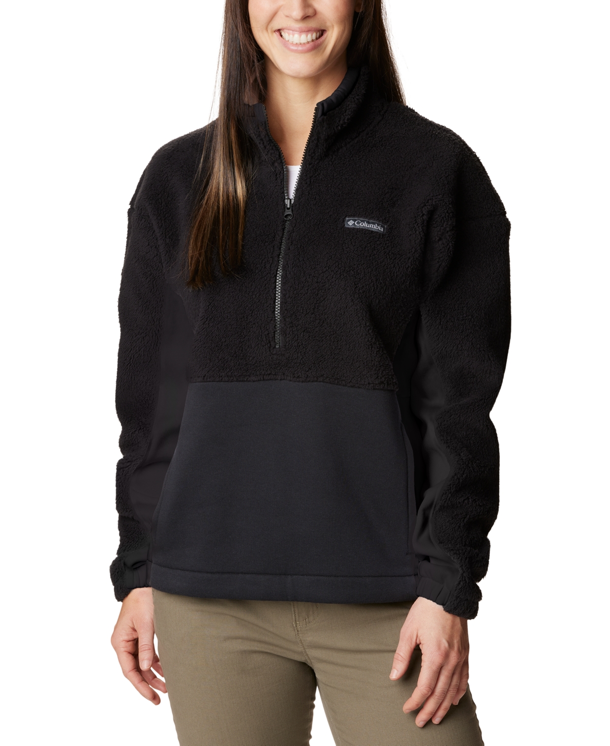 Columbia Women's Trek Hybrid Sherpa Half-zip Fleece Jacket In Black,chalk