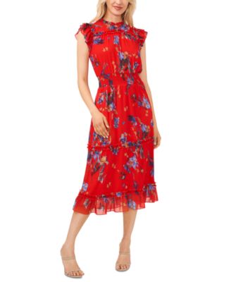 CeCe - Women's Sleeveless Smocked-Waist Floral Midi Dress