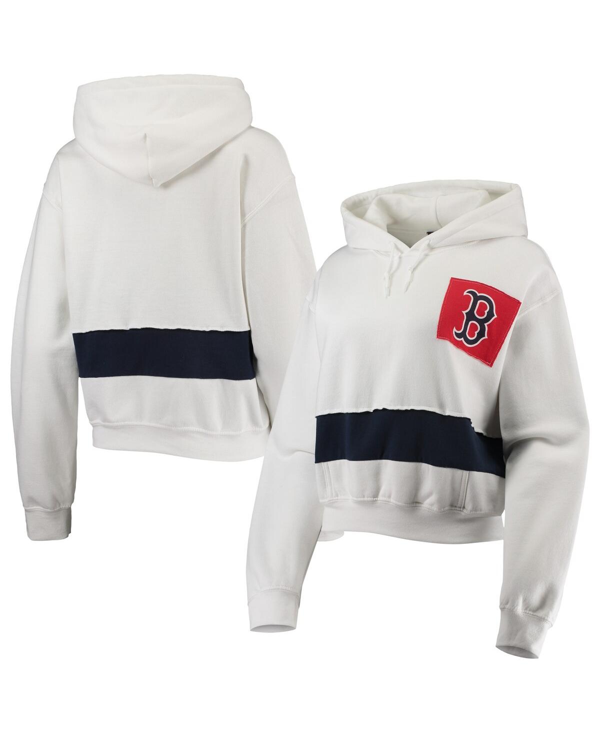 REFRIED APPAREL WOMEN'S REFRIED APPAREL WHITE, NAVY BOSTON RED SOX CROPPED PULLOVER HOODIE