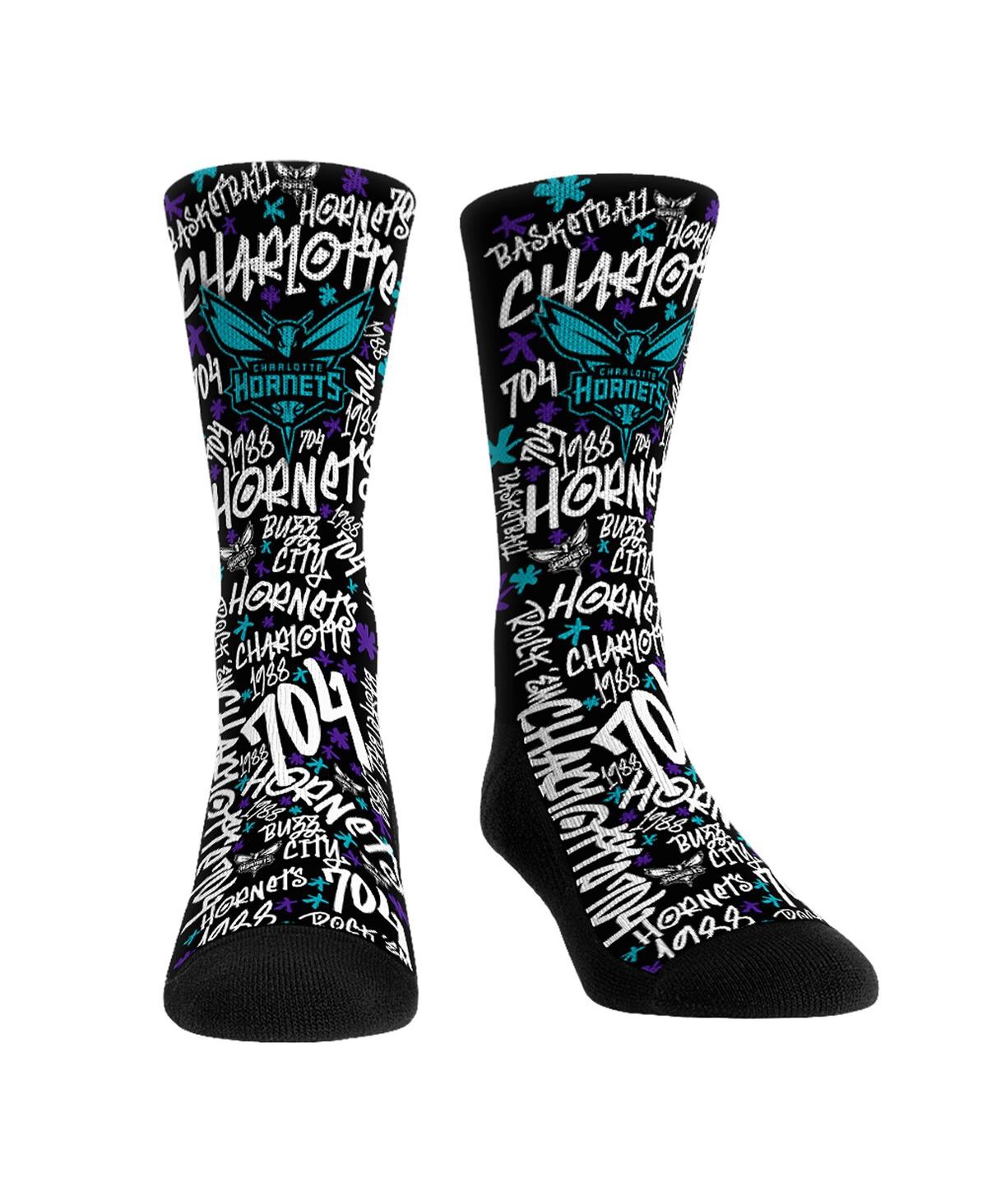 Men's and Women's Rock 'Em Socks Charlotte Hornets Graffiti Crew Socks - Black, White