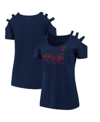 Women's Navy Cleveland Guardians Three Strap Open Shoulder T-shirt