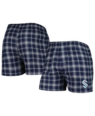 Men's Deep Sea Blue, Gray Seattle Kraken Ledger Flannel Boxers