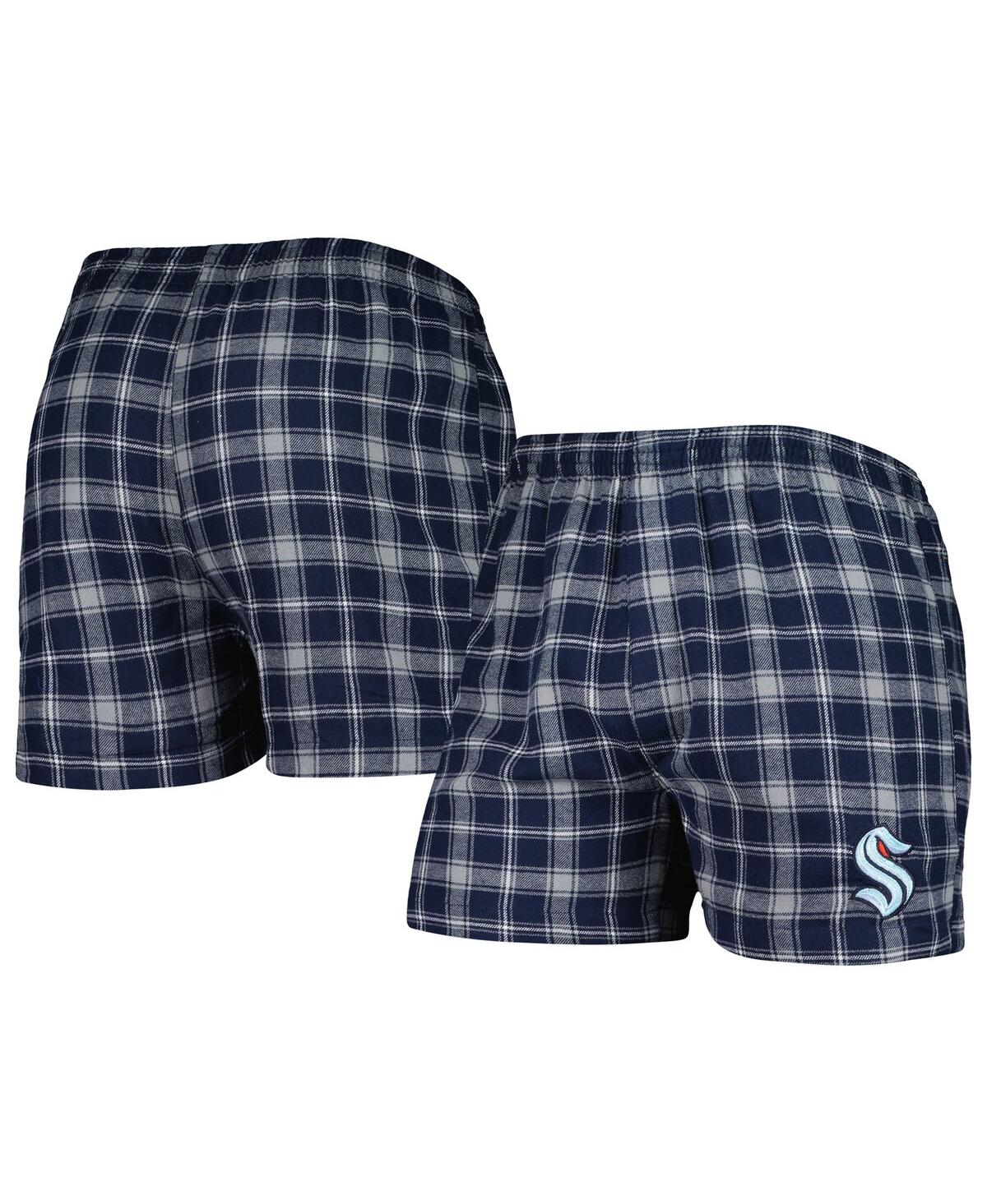 Concepts Sport Men's  Deep Sea Blue, Gray Seattle Kraken Ledger Flannel Boxers In Deep Sea Blue,gray