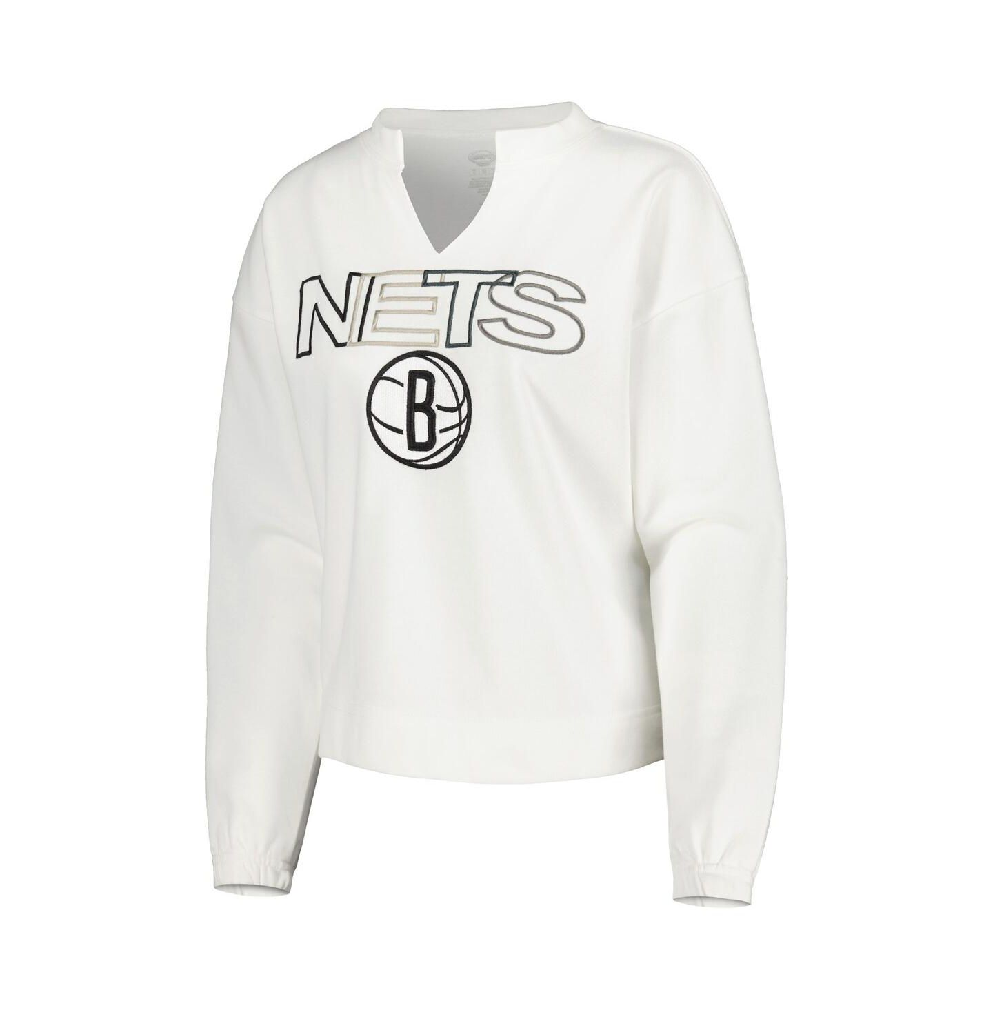 Женская футболка Concepts Sport White Brooklyn Nets Sunray Notch Neck Long Sleeve — фото 3