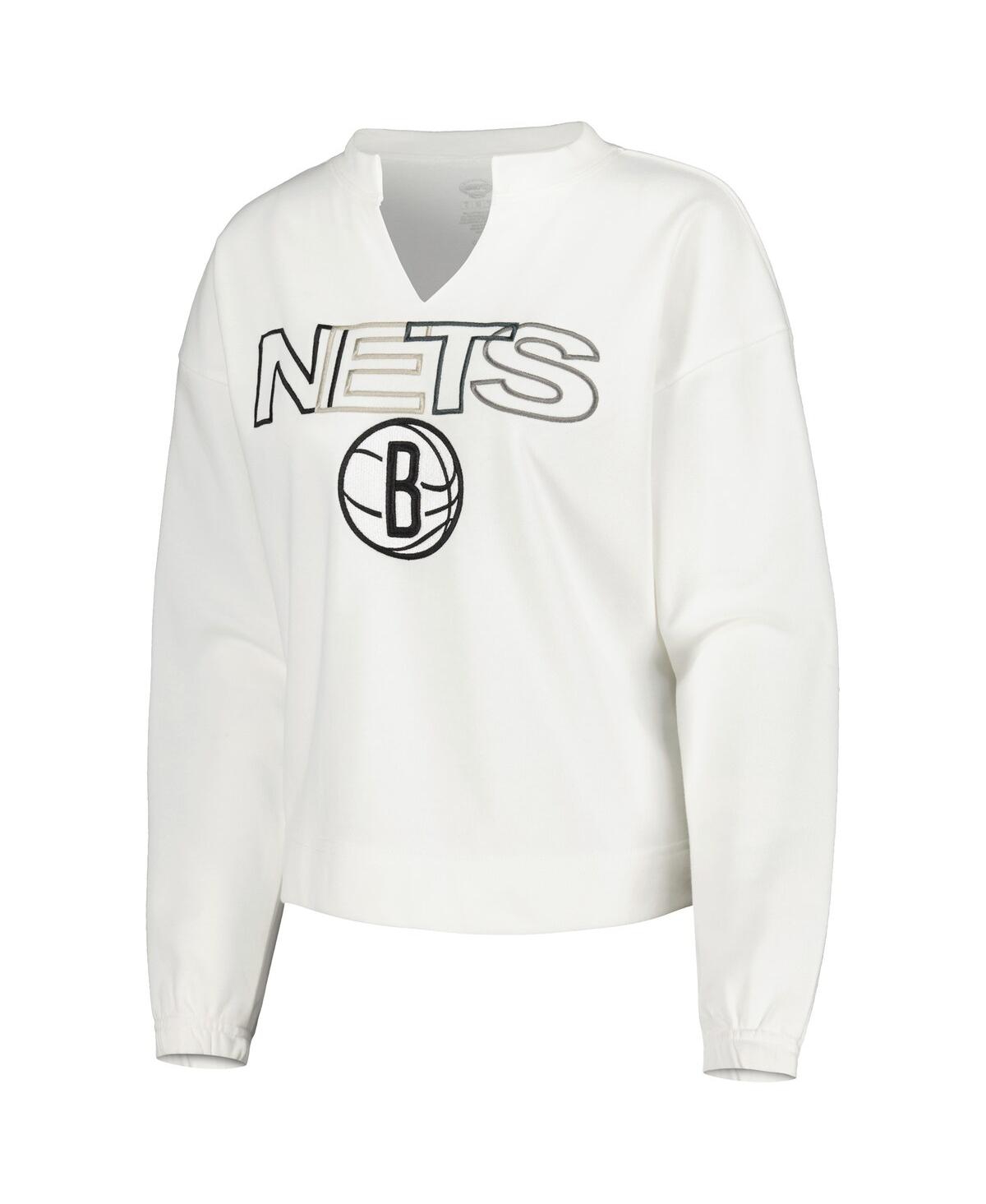 Shop Concepts Sport Women's  White Brooklyn Nets Sunray Notch Neck Long Sleeve T-shirt