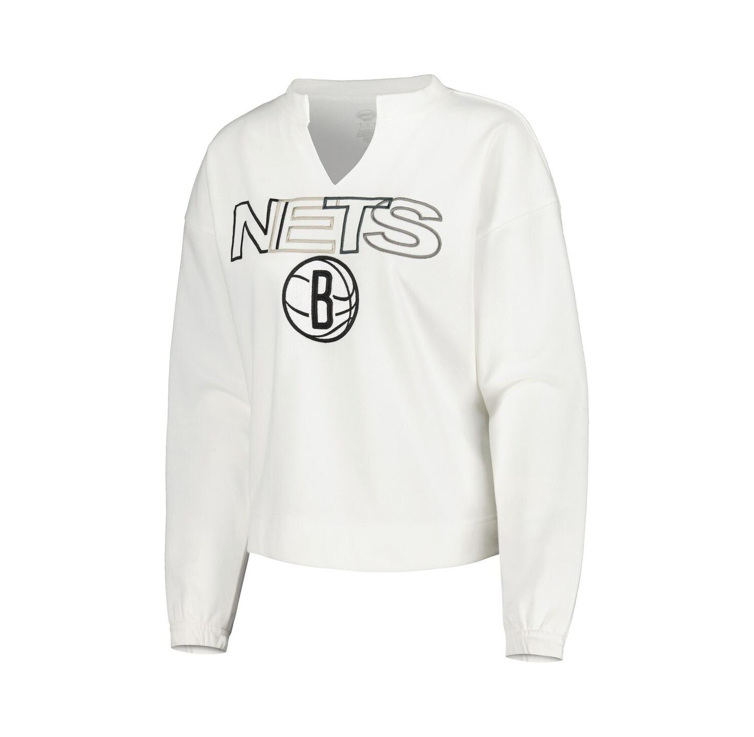 Women's White Brooklyn Nets Sunray Notch Neck Long Sleeve T-shirt