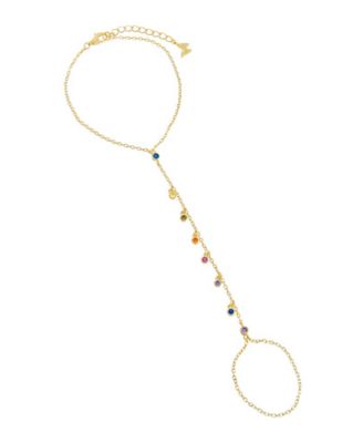 by Adina Eden - 14k Gold-Plated Sterling Silver Shaky Color Cubic Zirconia Hand Chain Bracelet
