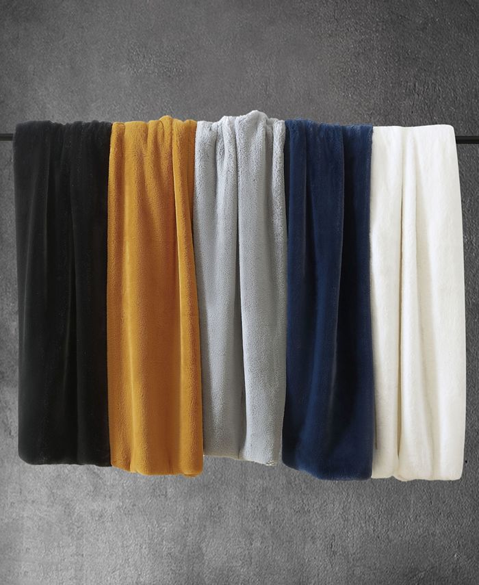 Vera Wang Lapin Black Faux Fur Reversible Throw, 60" X 50" Macy's