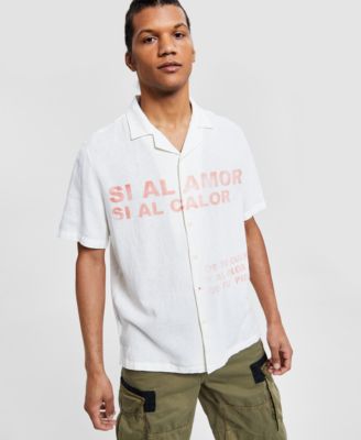 Desigual - Men's Si Al Amor Regular-Fit Textured Printed Button-Down Camp Shirt