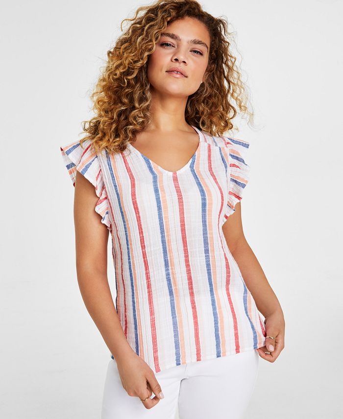 Style u0026 Co Women's Gauze V-Neck Flutter-Sleeve Top, Created for Macy's -  Macy's