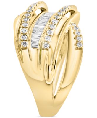 EFFY&reg; Diamond Baguette & Round Multirow Crossover Ring (5/8 ct. t.w.) in 14k Gold
