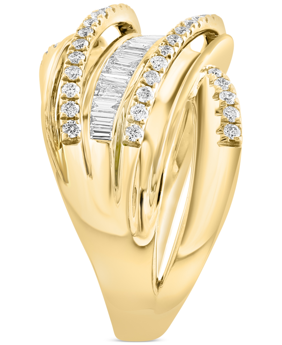 Effy Collection Effy Diamond Baguette & Round Multirow Crossover Ring (5/8 Ct. T.w.) In 14k Gold In Gold