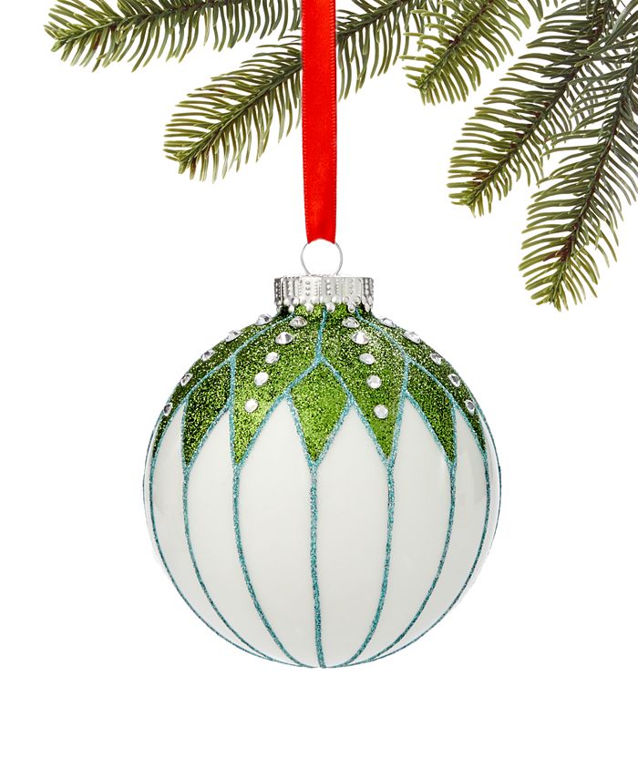Holiday Lane Mint Moss White and Green Ball Ornament, Created for Macy's Macy's