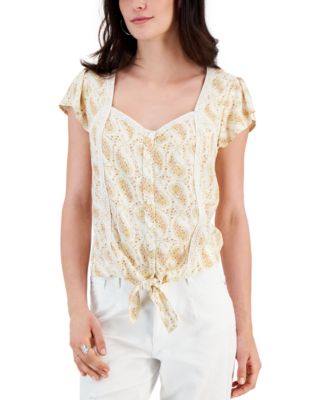 Self Esteem - Juniors' Printed Tie-Front Top