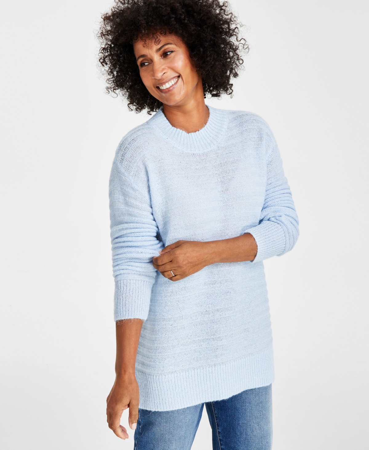 Style & Co Women's Textured Crewneck Tunic Sweater, Regular & Petite, Created For Macy's In Frozen Blue