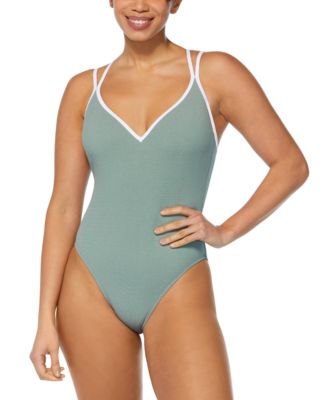 Reebok Women s Twin Strap Piping Trim One Piece Swimsuit Macy s