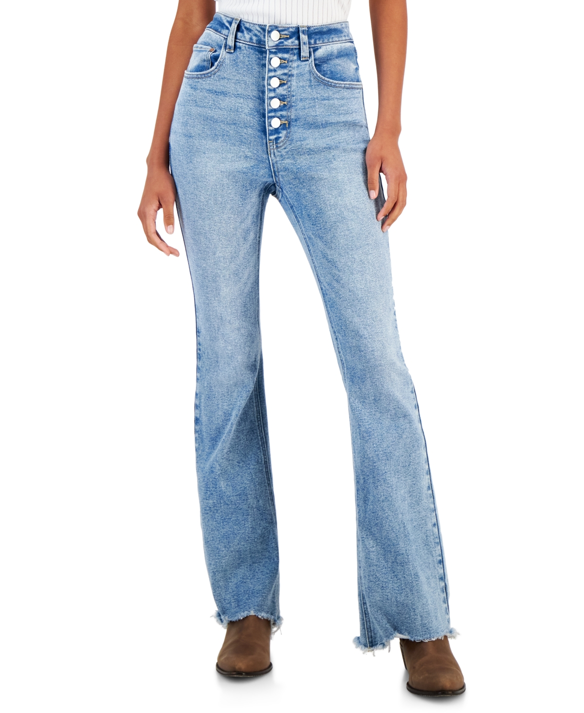 Juniors' High-Rise Button-Front Flare-Hem Jeans, Created for Macy's - Adrienne Wash