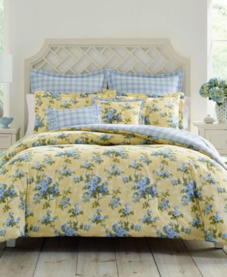 Shop Laura Ashley Cassidy Cotton Reversible Duvet Cover Sets In Soft Yellow