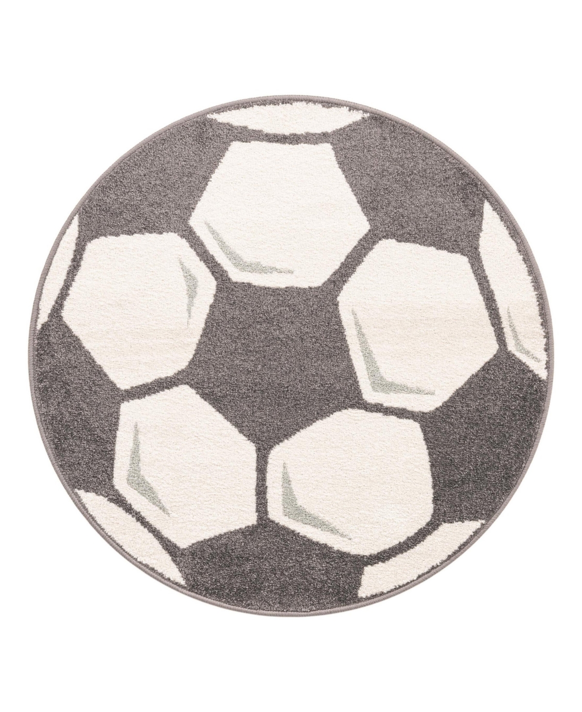 Bayshore Home Campy Kids Soccer Ball 3'3" X 3'3" Round Area Rug In Black