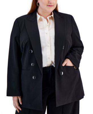 Bar III - Plus Size Bi-Stretch Faux-Double-Breasted Blazer