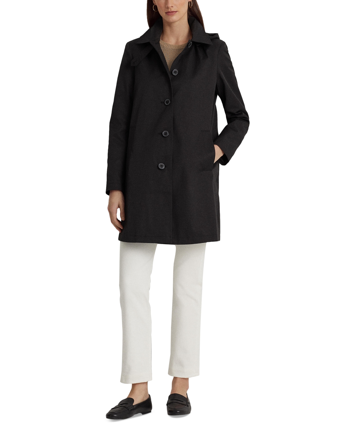 Shop Lauren Ralph Lauren Women's Hooded A-line Raincoat In Black