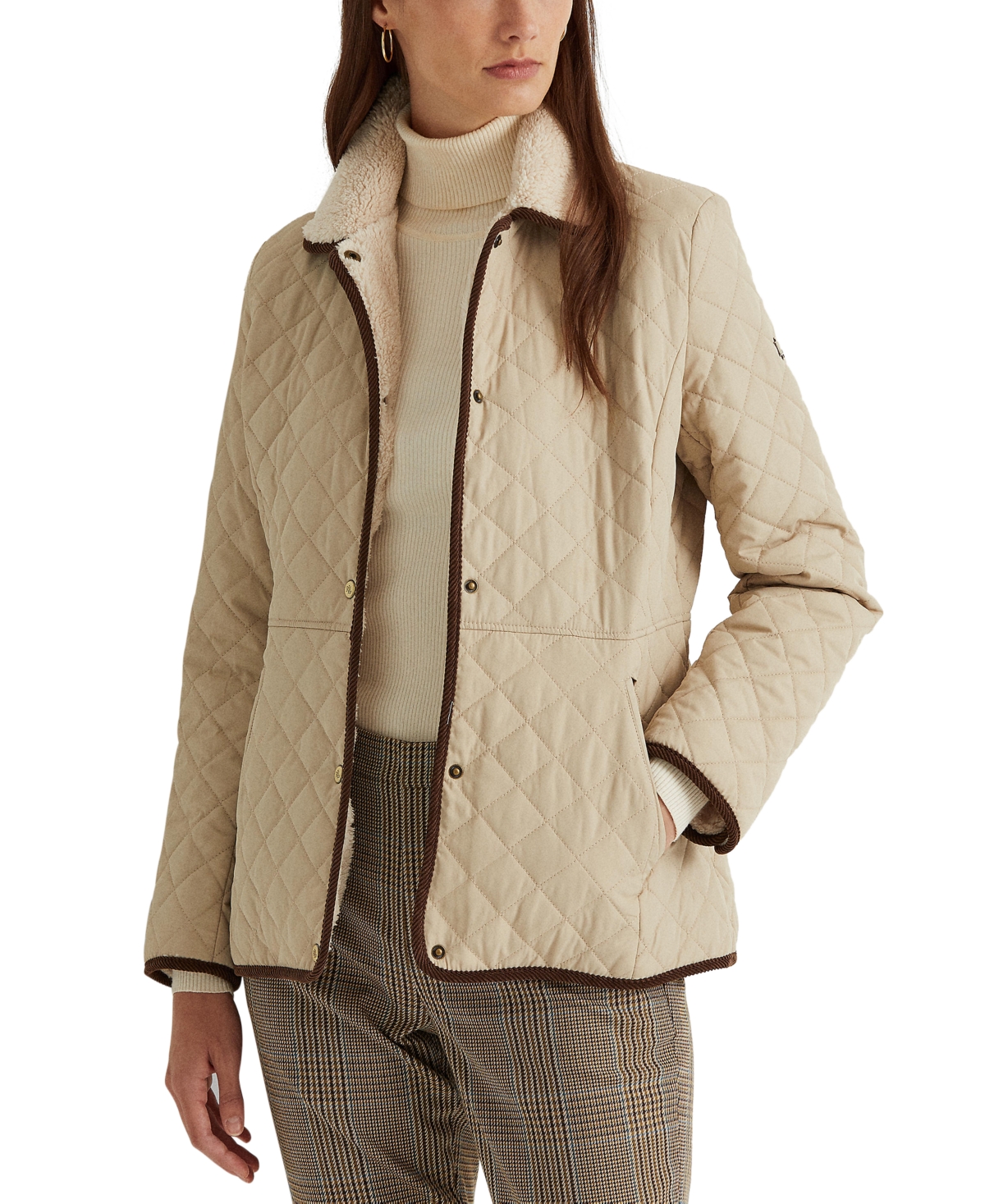 Women's Faux-sherpa Collar Quilted Coat, Created For Macy's In Moda Cream