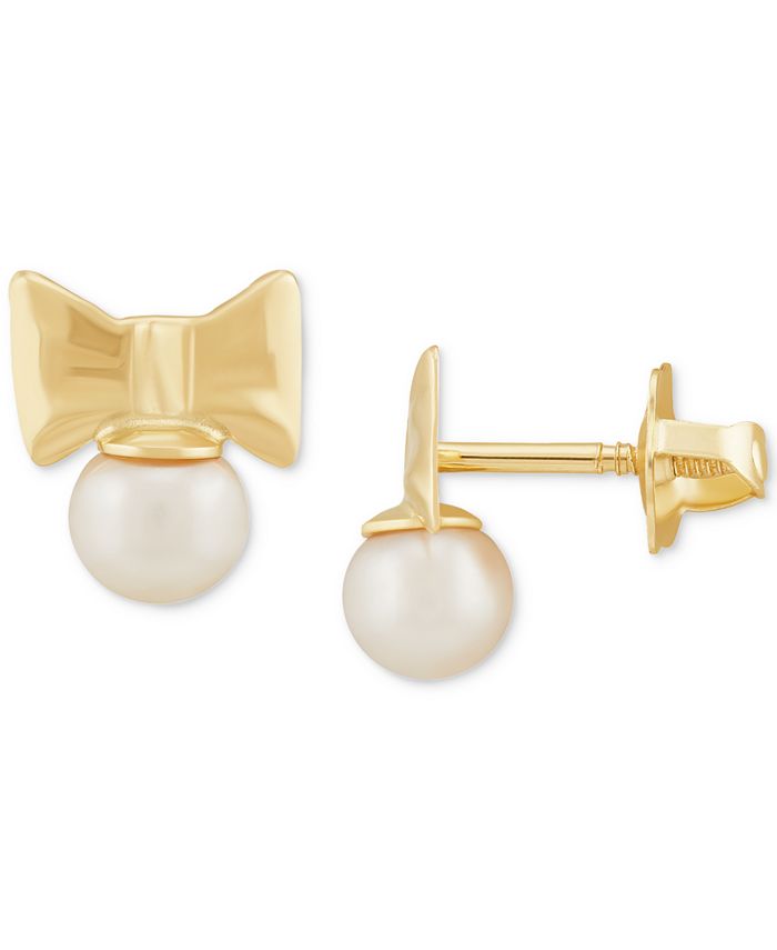 Children's Cultured Pearl Earrings 14K Yellow Gold