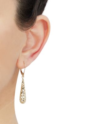Lattice Work Elongated Teardrop Leverback Drop Earrings in 10k Gold