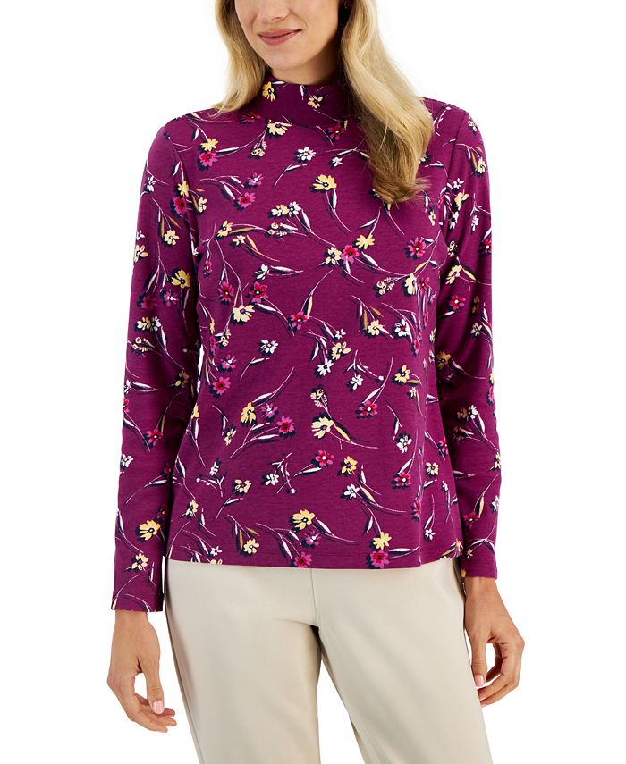 Karen Scott Womens Printed Mock Neck Top main image 0