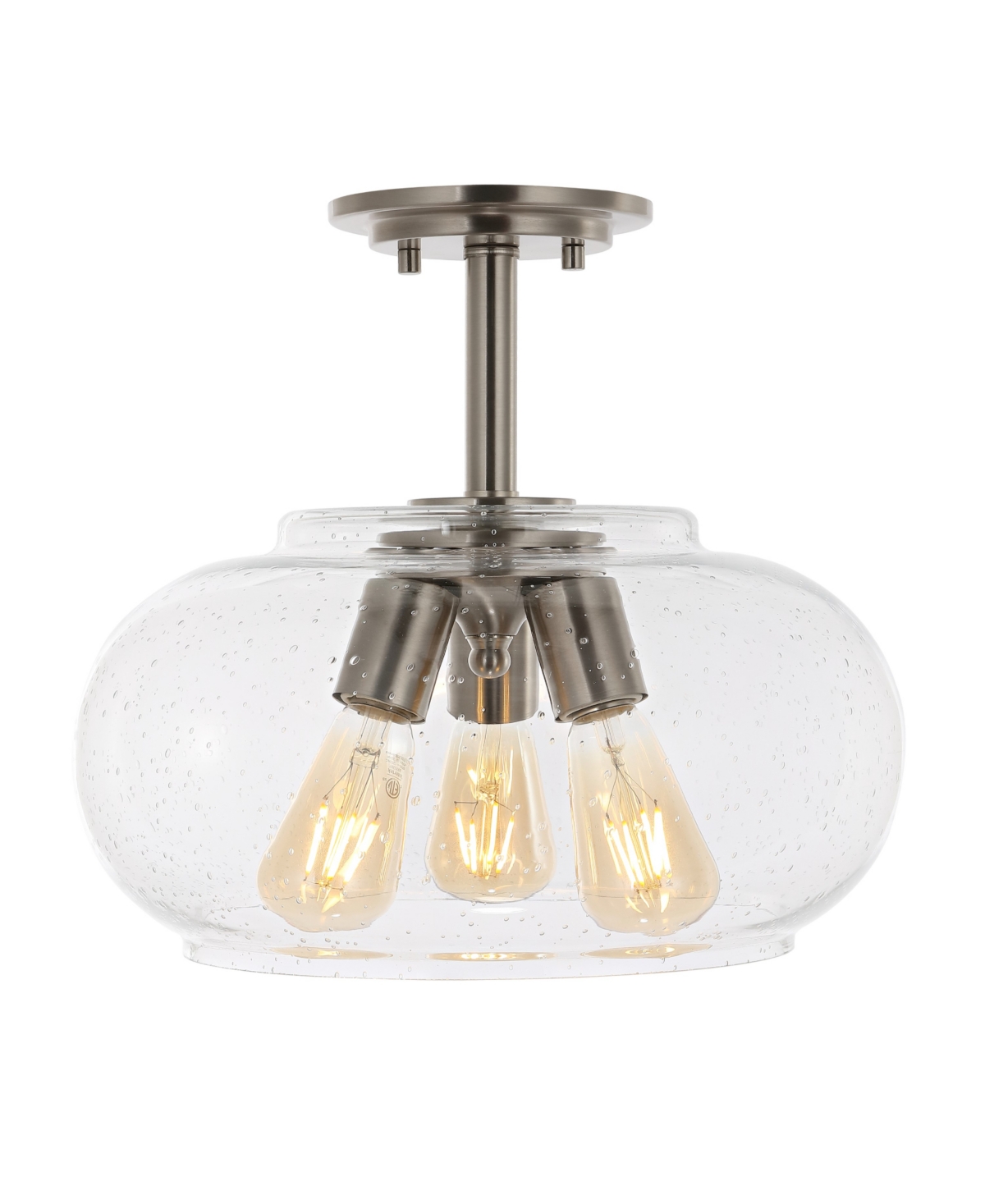 Shop Jonathan Y Lina 13.75" 3-light Modern Industrial Iron, Seeded Glass Led Semi Flush Mount In Nickel