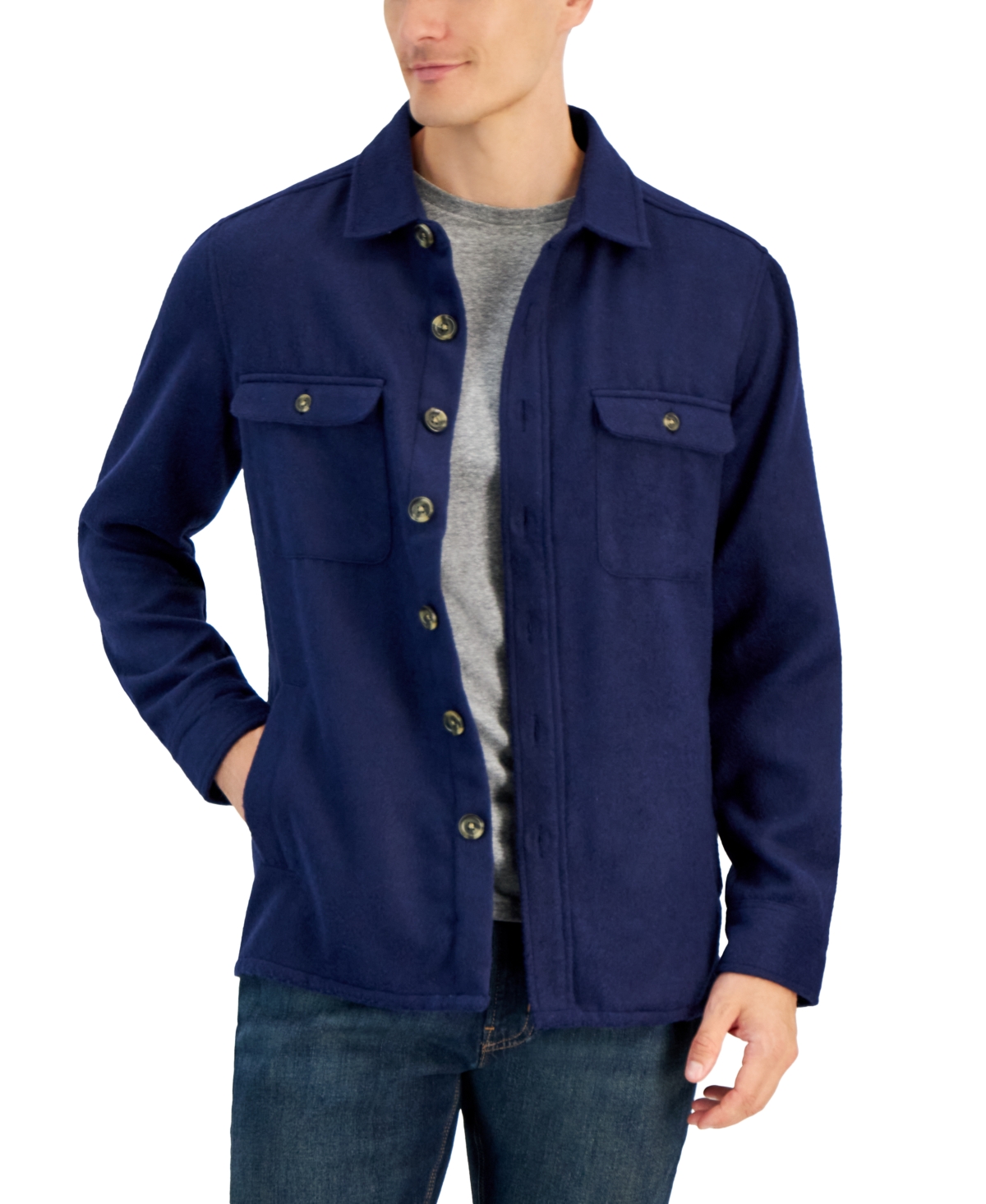 Club Room Men's Solid Button-front Shirt-jacket, Created For Macy's In Navy Blue