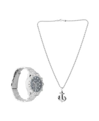 Men's Analog, Three-Hand Quartz Silver-Tone Metal Bracelet Watch 46mm Gift Set