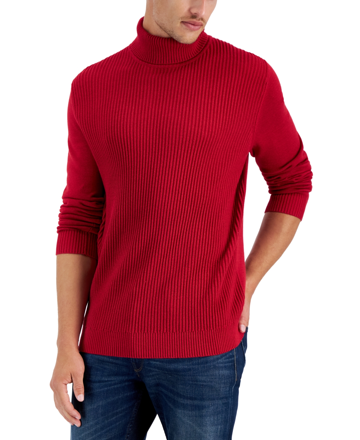 Club Room Men's Textured Cotton Turtleneck Sweater, Created For Macy's In Fire Burst