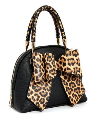 Leopard Top Handle Small Bow Bag