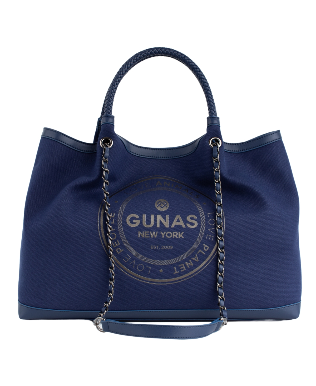 Gunas New York Ruth Canvas Large Tote Bag And Makeup Pouch Set, 2 Pieces In Blue
