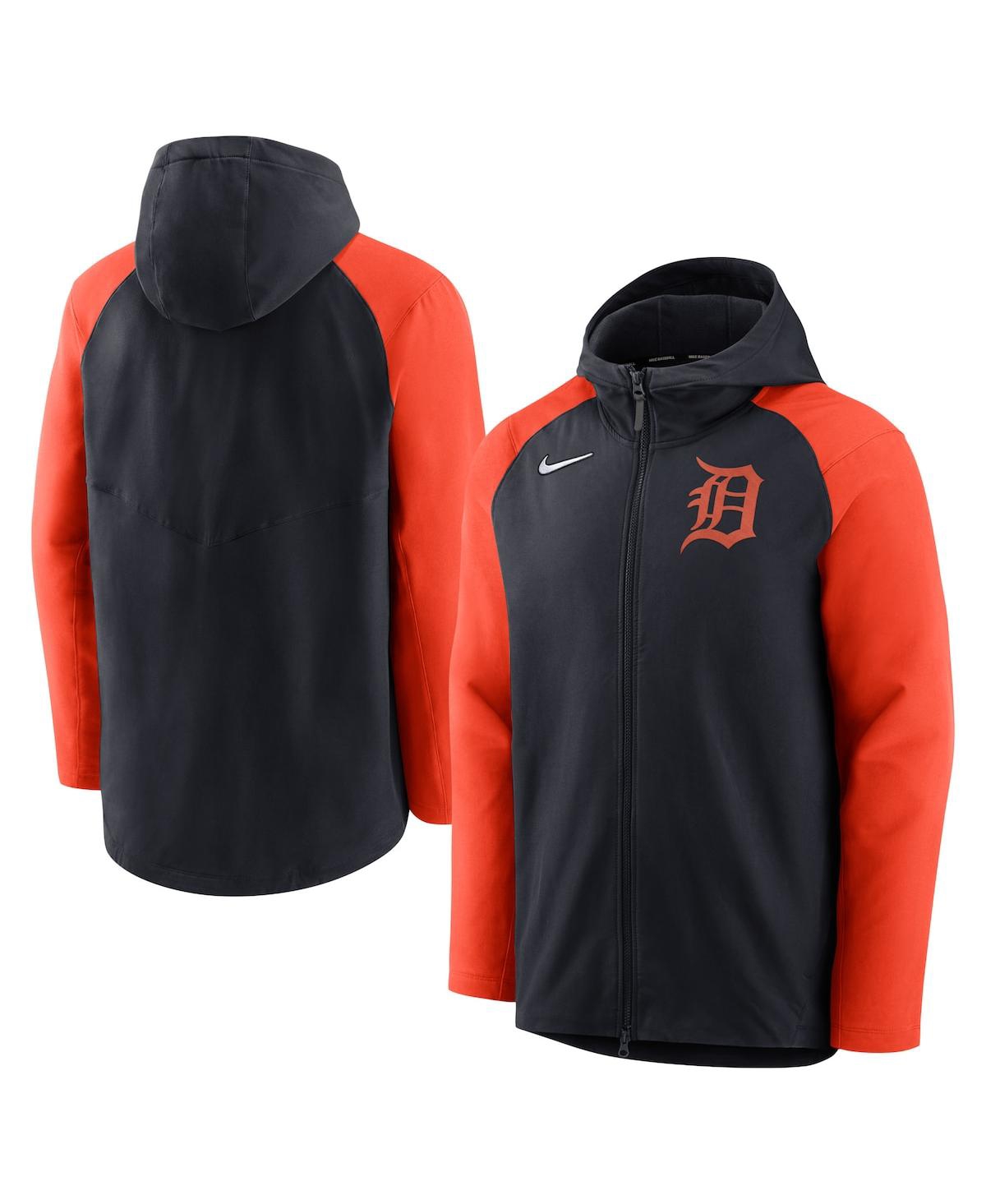 Shop Nike Men's  Navy, Orange Detroit Tigers Authentic Collection Performance Raglan Full-zip Hoodie In Navy,orange